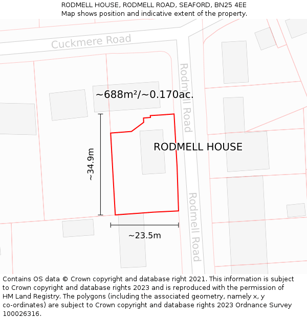 RODMELL HOUSE, RODMELL ROAD, SEAFORD, BN25 4EE: Plot and title map