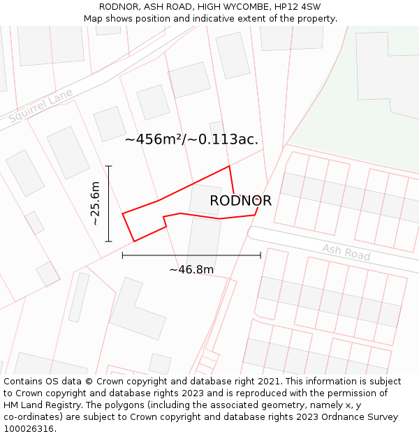 RODNOR, ASH ROAD, HIGH WYCOMBE, HP12 4SW: Plot and title map