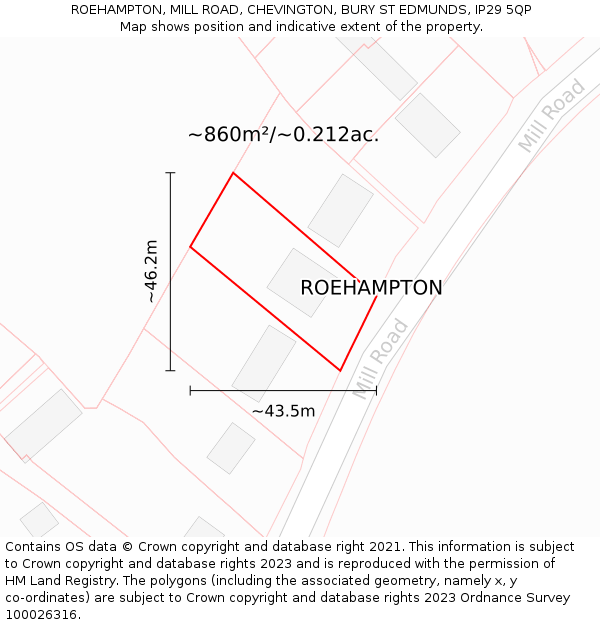 ROEHAMPTON, MILL ROAD, CHEVINGTON, BURY ST EDMUNDS, IP29 5QP: Plot and title map