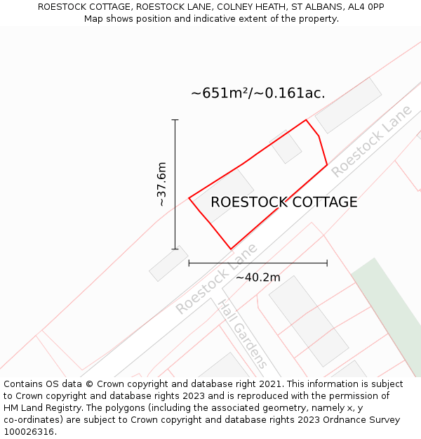ROESTOCK COTTAGE, ROESTOCK LANE, COLNEY HEATH, ST ALBANS, AL4 0PP: Plot and title map