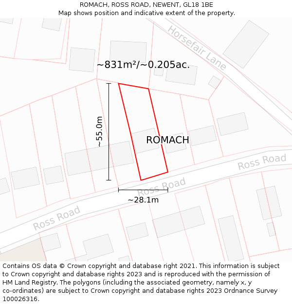 ROMACH, ROSS ROAD, NEWENT, GL18 1BE: Plot and title map