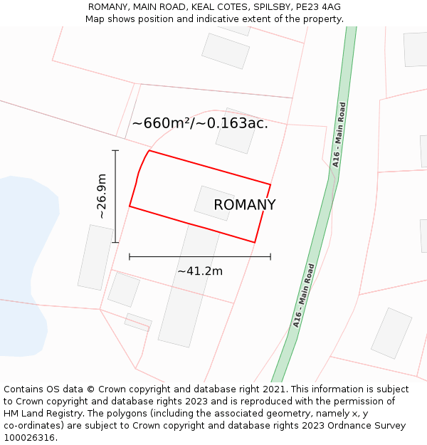 ROMANY, MAIN ROAD, KEAL COTES, SPILSBY, PE23 4AG: Plot and title map