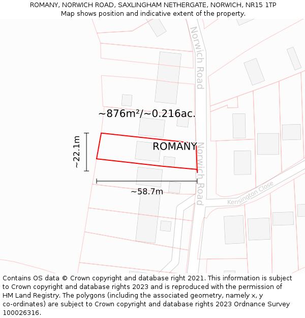 ROMANY, NORWICH ROAD, SAXLINGHAM NETHERGATE, NORWICH, NR15 1TP: Plot and title map