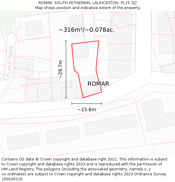 ROMAR, SOUTH PETHERWIN, LAUNCESTON, PL15 7JZ: Plot and title map