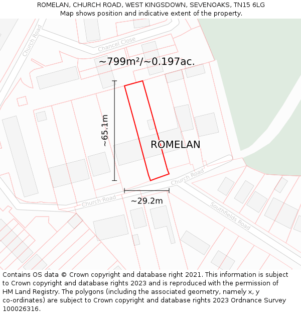 ROMELAN, CHURCH ROAD, WEST KINGSDOWN, SEVENOAKS, TN15 6LG: Plot and title map