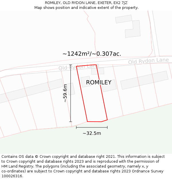 ROMILEY, OLD RYDON LANE, EXETER, EX2 7JZ: Plot and title map