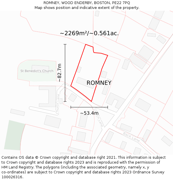 ROMNEY, WOOD ENDERBY, BOSTON, PE22 7PQ: Plot and title map