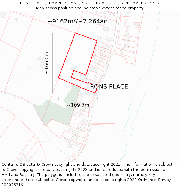 RONS PLACE, TRAMPERS LANE, NORTH BOARHUNT, FAREHAM, PO17 6DQ: Plot and title map