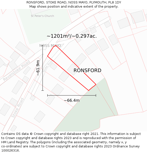 RONSFORD, STOKE ROAD, NOSS MAYO, PLYMOUTH, PL8 1DY: Plot and title map