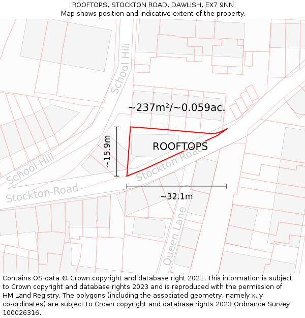 ROOFTOPS, STOCKTON ROAD, DAWLISH, EX7 9NN: Plot and title map