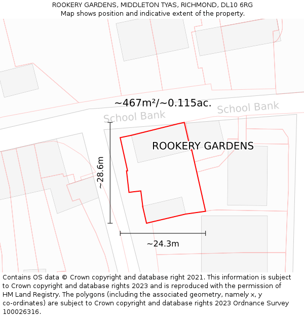 ROOKERY GARDENS, MIDDLETON TYAS, RICHMOND, DL10 6RG: Plot and title map