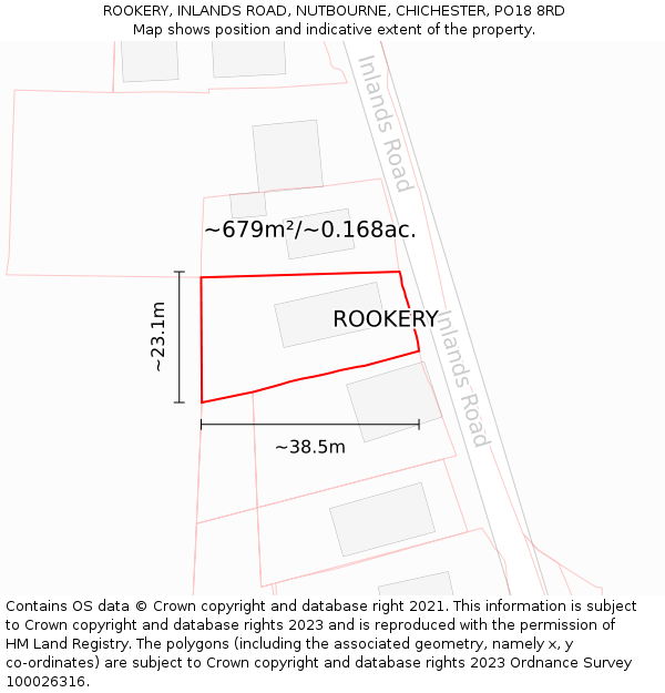 ROOKERY, INLANDS ROAD, NUTBOURNE, CHICHESTER, PO18 8RD: Plot and title map