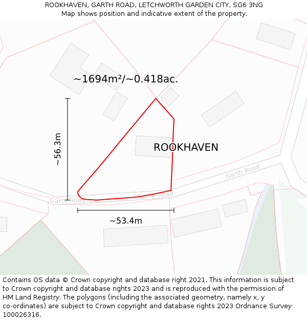 ROOKHAVEN, GARTH ROAD, LETCHWORTH GARDEN CITY, SG6 3NG: Plot and title map