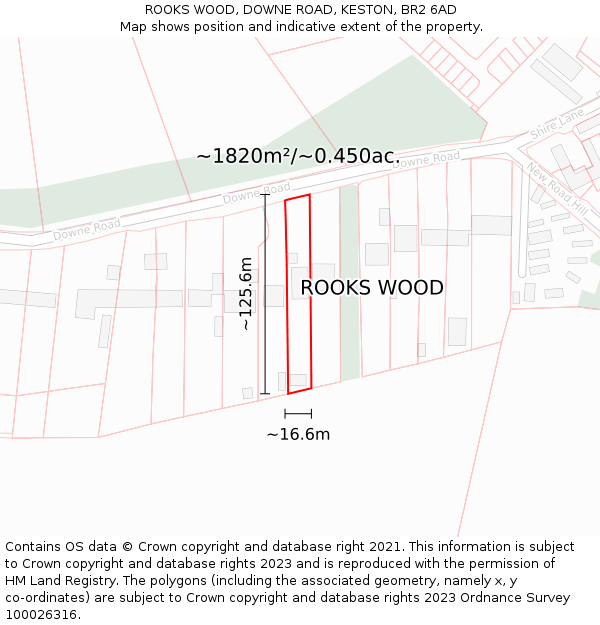 ROOKS WOOD, DOWNE ROAD, KESTON, BR2 6AD: Plot and title map
