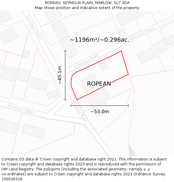 ROPEAN, SEYMOUR PLAIN, MARLOW, SL7 3DA: Plot and title map