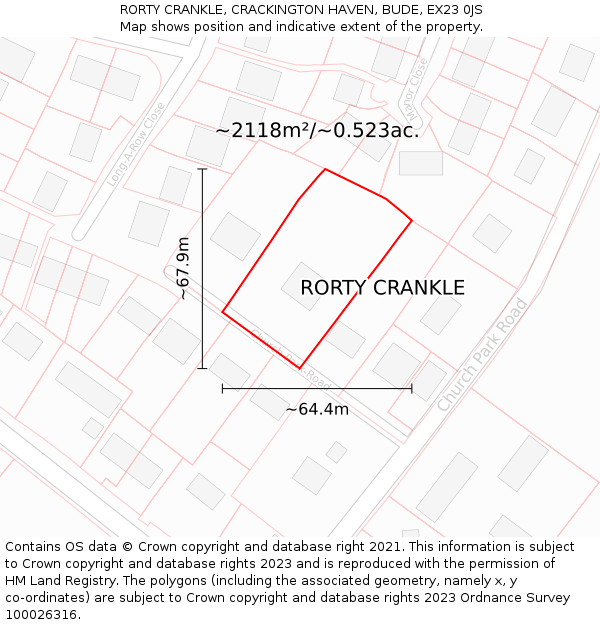 RORTY CRANKLE, CRACKINGTON HAVEN, BUDE, EX23 0JS: Plot and title map