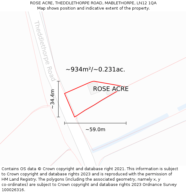 ROSE ACRE, THEDDLETHORPE ROAD, MABLETHORPE, LN12 1QA: Plot and title map