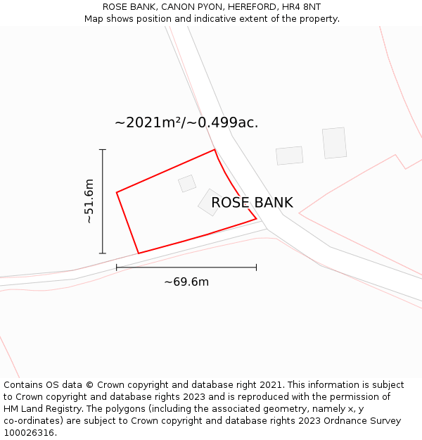 ROSE BANK, CANON PYON, HEREFORD, HR4 8NT: Plot and title map
