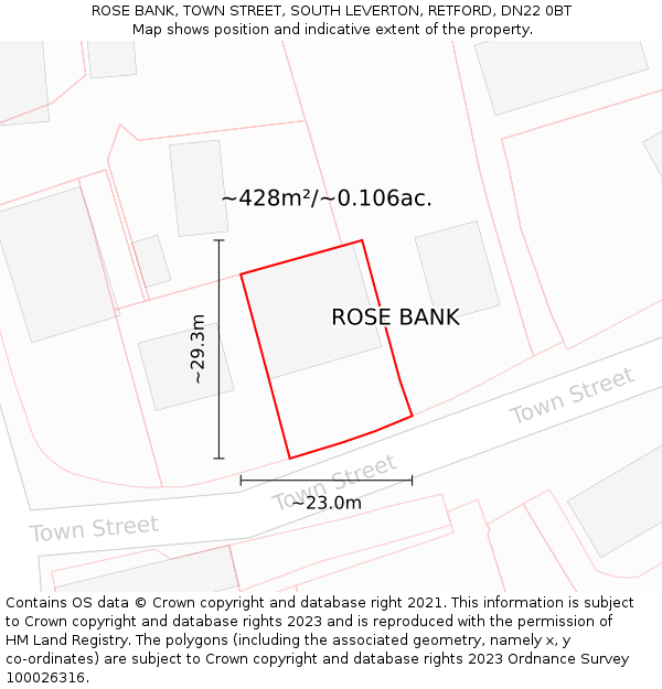 ROSE BANK, TOWN STREET, SOUTH LEVERTON, RETFORD, DN22 0BT: Plot and title map