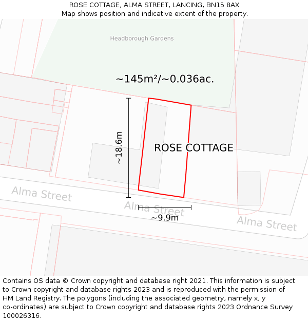 ROSE COTTAGE, ALMA STREET, LANCING, BN15 8AX: Plot and title map