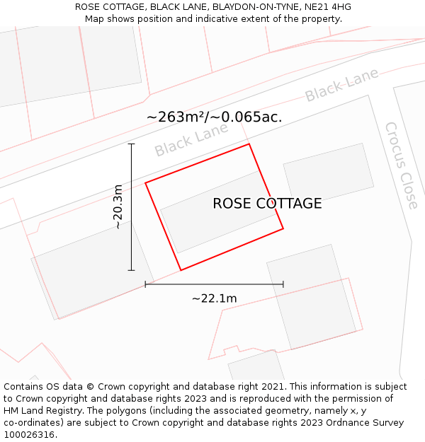 ROSE COTTAGE, BLACK LANE, BLAYDON-ON-TYNE, NE21 4HG: Plot and title map