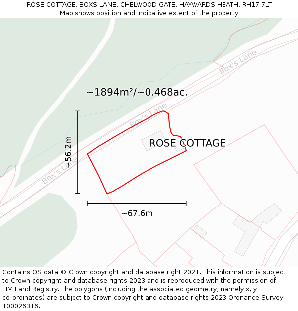 ROSE COTTAGE, BOXS LANE, CHELWOOD GATE, HAYWARDS HEATH, RH17 7LT: Plot and title map