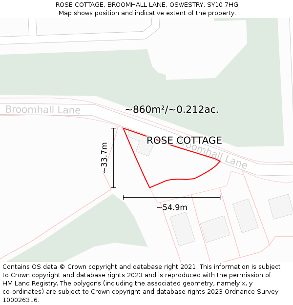 ROSE COTTAGE, BROOMHALL LANE, OSWESTRY, SY10 7HG: Plot and title map