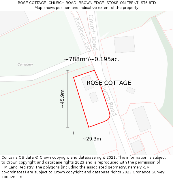 ROSE COTTAGE, CHURCH ROAD, BROWN EDGE, STOKE-ON-TRENT, ST6 8TD: Plot and title map
