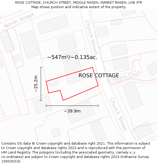 ROSE COTTAGE, CHURCH STREET, MIDDLE RASEN, MARKET RASEN, LN8 3TR: Plot and title map