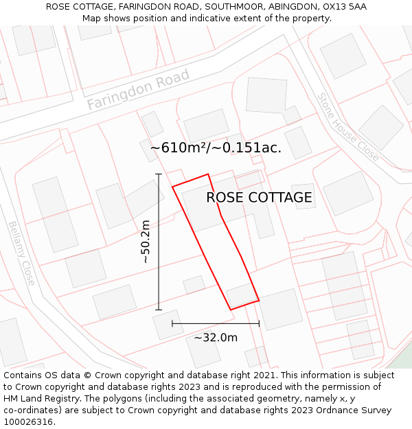 ROSE COTTAGE, FARINGDON ROAD, SOUTHMOOR, ABINGDON, OX13 5AA: Plot and title map