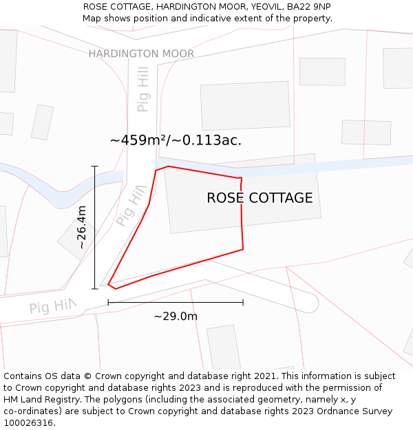 ROSE COTTAGE, HARDINGTON MOOR, YEOVIL, BA22 9NP: Plot and title map