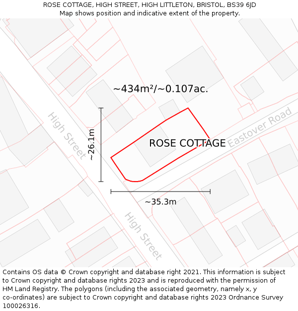 ROSE COTTAGE, HIGH STREET, HIGH LITTLETON, BRISTOL, BS39 6JD: Plot and title map