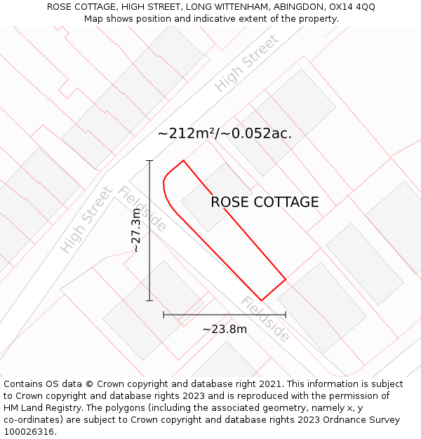 ROSE COTTAGE, HIGH STREET, LONG WITTENHAM, ABINGDON, OX14 4QQ: Plot and title map