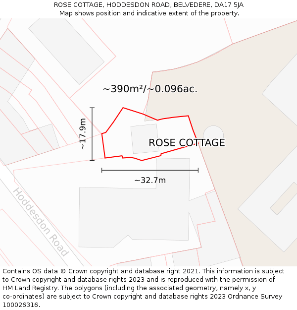 ROSE COTTAGE, HODDESDON ROAD, BELVEDERE, DA17 5JA: Plot and title map