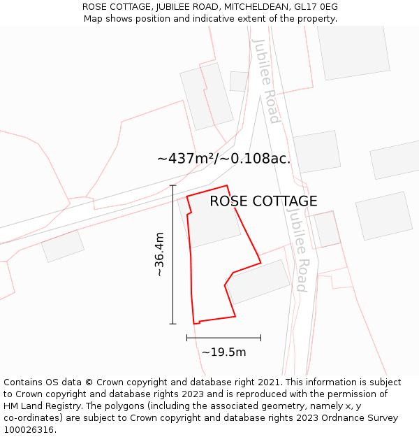 ROSE COTTAGE, JUBILEE ROAD, MITCHELDEAN, GL17 0EG: Plot and title map