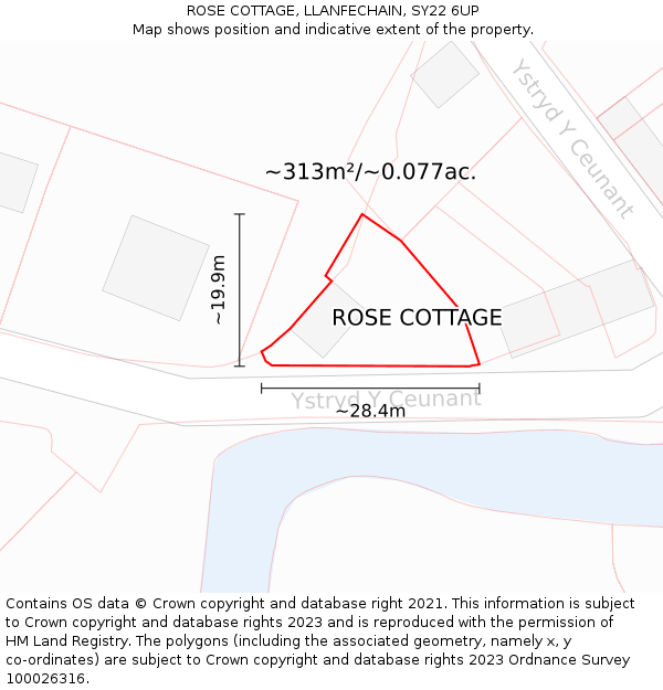 ROSE COTTAGE, LLANFECHAIN, SY22 6UP: Plot and title map