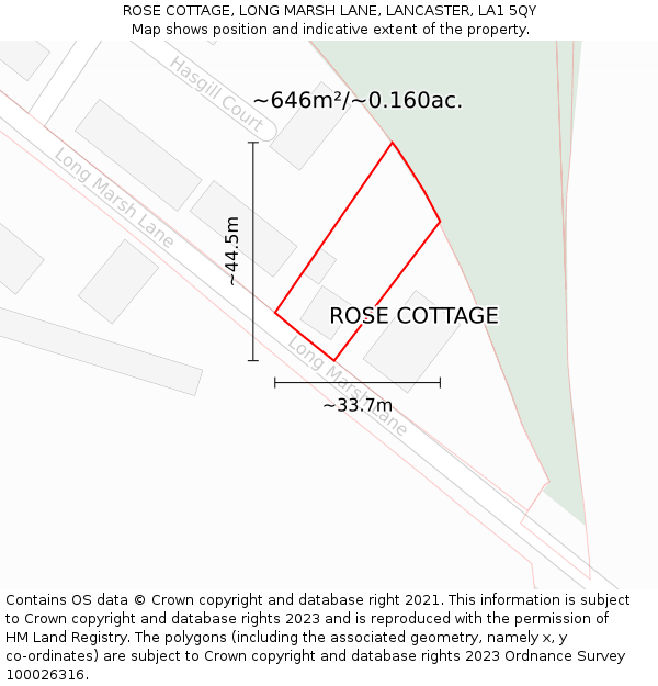 ROSE COTTAGE, LONG MARSH LANE, LANCASTER, LA1 5QY: Plot and title map