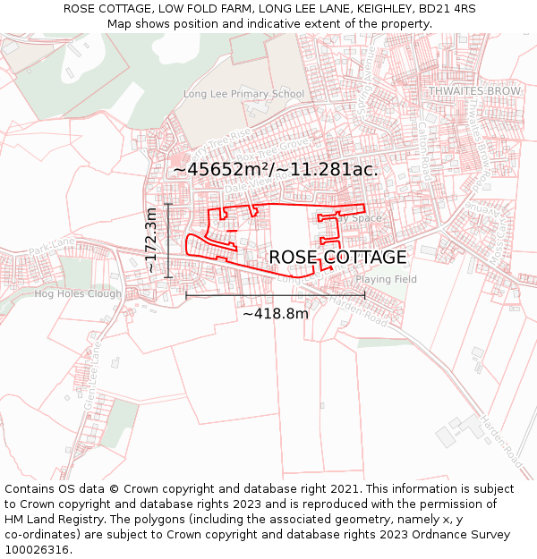 ROSE COTTAGE, LOW FOLD FARM, LONG LEE LANE, KEIGHLEY, BD21 4RS: Plot and title map