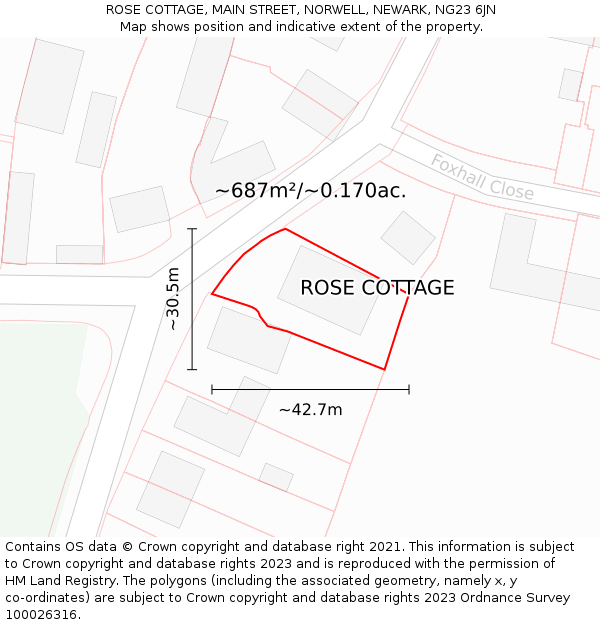 ROSE COTTAGE, MAIN STREET, NORWELL, NEWARK, NG23 6JN: Plot and title map