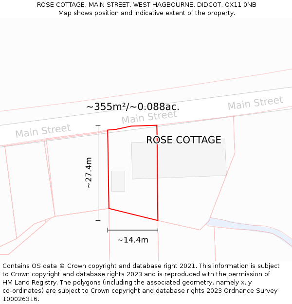 ROSE COTTAGE, MAIN STREET, WEST HAGBOURNE, DIDCOT, OX11 0NB: Plot and title map