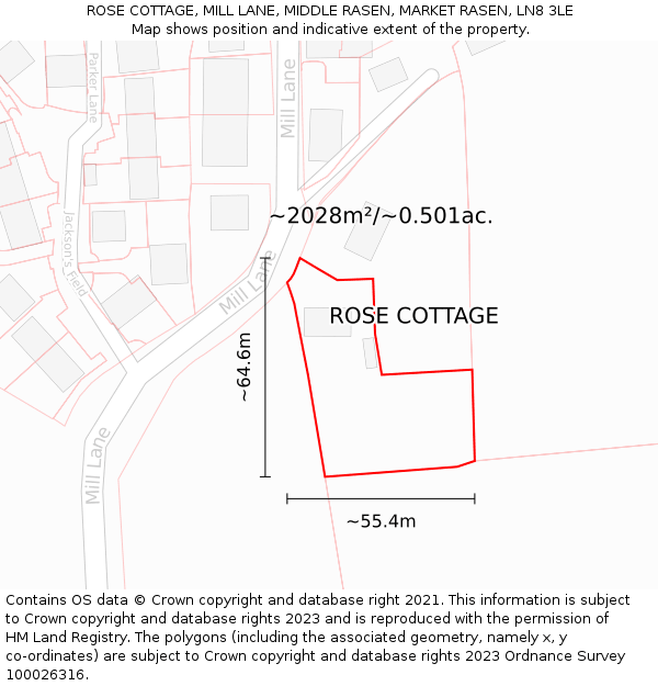 ROSE COTTAGE, MILL LANE, MIDDLE RASEN, MARKET RASEN, LN8 3LE: Plot and title map