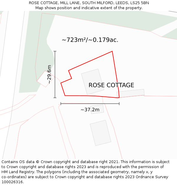 ROSE COTTAGE, MILL LANE, SOUTH MILFORD, LEEDS, LS25 5BN: Plot and title map