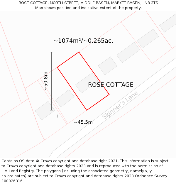 ROSE COTTAGE, NORTH STREET, MIDDLE RASEN, MARKET RASEN, LN8 3TS: Plot and title map