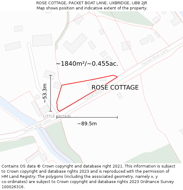 ROSE COTTAGE, PACKET BOAT LANE, UXBRIDGE, UB8 2JR: Plot and title map