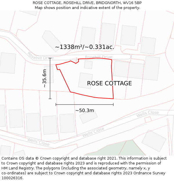 ROSE COTTAGE, ROSEHILL DRIVE, BRIDGNORTH, WV16 5BP: Plot and title map