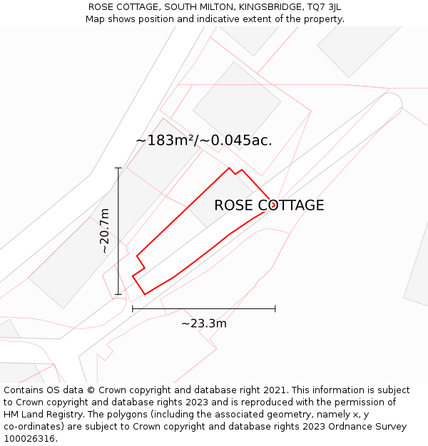 ROSE COTTAGE, SOUTH MILTON, KINGSBRIDGE, TQ7 3JL: Plot and title map