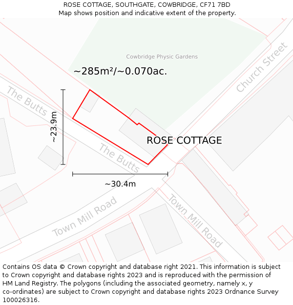 ROSE COTTAGE, SOUTHGATE, COWBRIDGE, CF71 7BD: Plot and title map