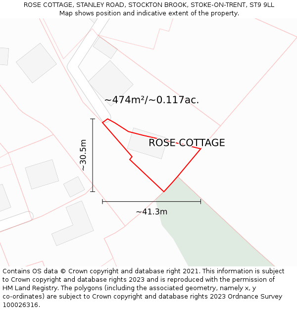 ROSE COTTAGE, STANLEY ROAD, STOCKTON BROOK, STOKE-ON-TRENT, ST9 9LL: Plot and title map