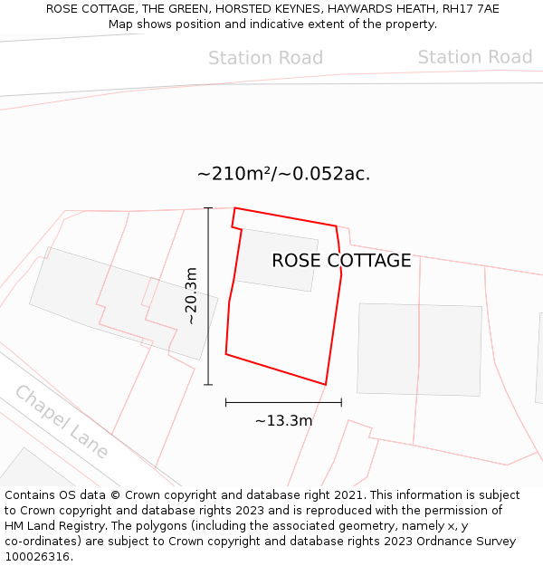 ROSE COTTAGE, THE GREEN, HORSTED KEYNES, HAYWARDS HEATH, RH17 7AE: Plot and title map