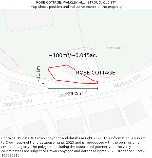 ROSE COTTAGE, WALKLEY HILL, STROUD, GL5 3TY: Plot and title map